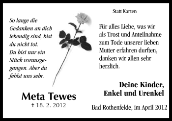 Traueranzeige von Meta Tewes von Neue Osnabrücker Zeitung GmbH & Co. KG