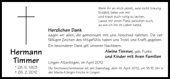 Traueranzeige von Hermann Timmer von Neue Osnabrücker Zeitung