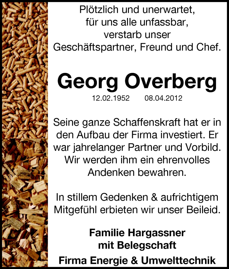  Traueranzeige für Georg Overberg vom 14.04.2012 aus Neue Osnabrücker Zeitung GmbH & Co. KG