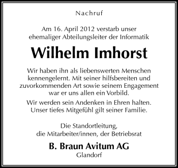 Traueranzeige von Wilhelm Imhorst von Neue Osnabrücker Zeitung GmbH & Co. KG