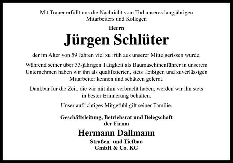  Traueranzeige für Jürgen Schlüter vom 23.04.2012 aus Neue Osnabrücker Zeitung GmbH & Co. KG
