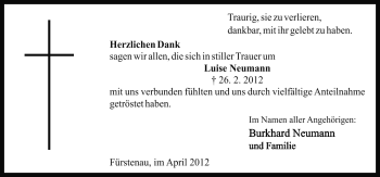 Traueranzeige von Luise Neumann von Neue Osnabrücker Zeitung GmbH & Co. KG