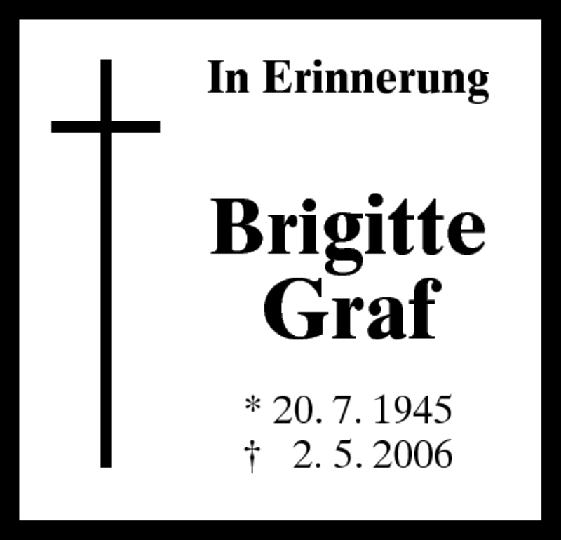  Traueranzeige für Brigitte Graf vom 02.05.2012 aus Neue Osnabrücker Zeitung GmbH & Co. KG
