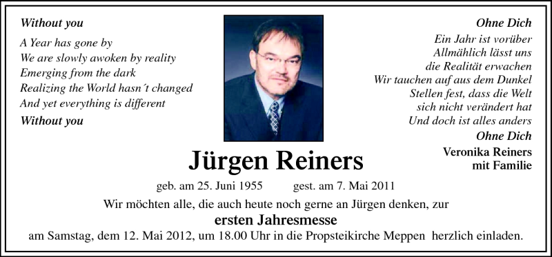  Traueranzeige für Jürgen Reiners vom 05.05.2012 aus Neue Osnabrücker Zeitung GmbH & Co. KG