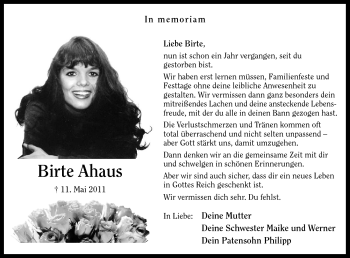 Traueranzeige von Birte Ahaus von Neue Osnabrücker Zeitung GmbH & Co. KG