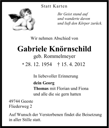 Traueranzeige von Gabriele Knörnschild von Neue Osnabrücker Zeitung GmbH & Co. KG