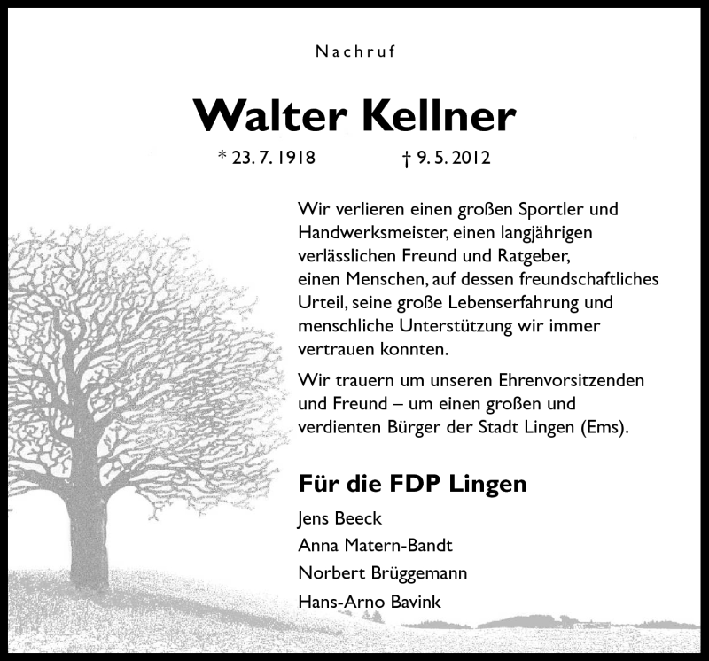  Traueranzeige für Walter Kellner vom 16.05.2012 aus Neue Osnabrücker Zeitung GmbH & Co. KG
