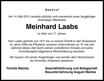 Traueranzeige von Meinhard Laabs von Neue Osnabrücker Zeitung GmbH & Co. KG