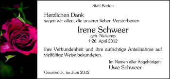 Traueranzeige von Irene Schweer von Neue Osnabrücker Zeitung GmbH & Co. KG