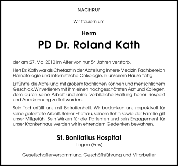 Traueranzeige von Roland Kath von Neue Osnabrücker Zeitung GmbH & Co. KG