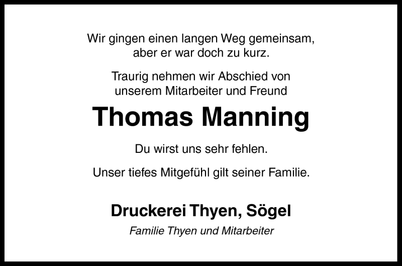  Traueranzeige für Thomas Manning vom 01.06.2012 aus Neue Osnabrücker Zeitung GmbH & Co. KG