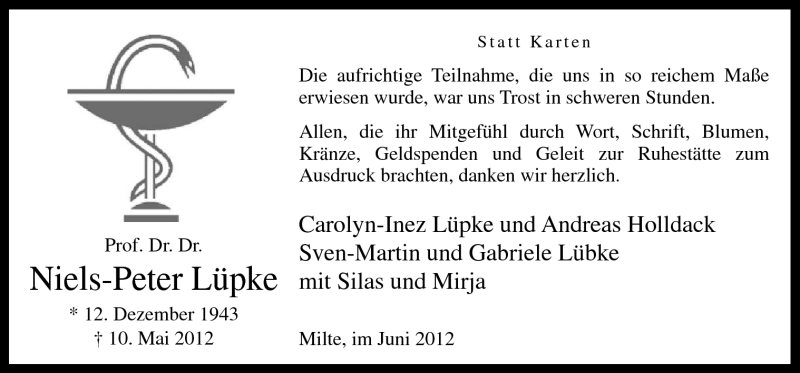  Traueranzeige für Niels-Peter Lüpke vom 09.06.2012 aus Neue Osnabrücker Zeitung GmbH & Co. KG
