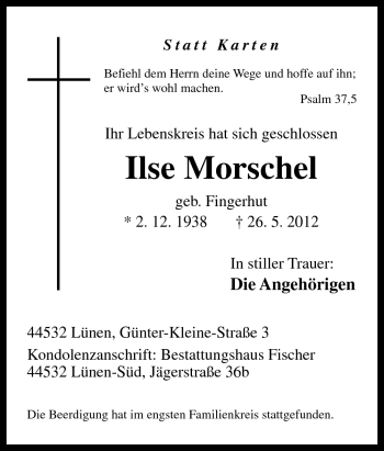 Traueranzeige von Ilse Morschel von Neue Osnabrücker Zeitung GmbH & Co. KG