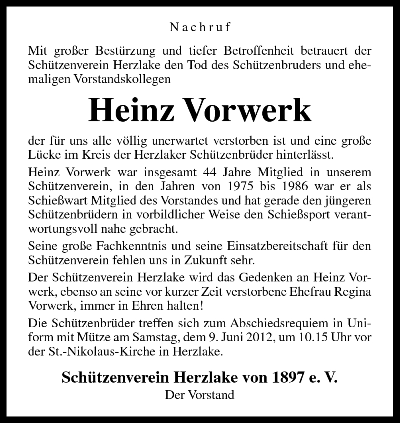  Traueranzeige für Heinz Vorwerk vom 08.06.2012 aus Neue Osnabrücker Zeitung GmbH & Co. KG