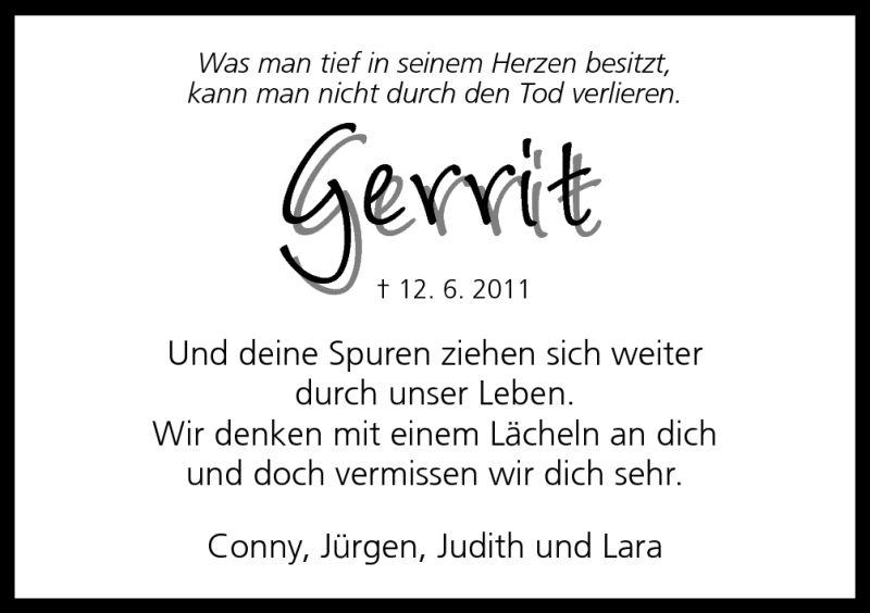  Traueranzeige für Gerrit Vogelsberg vom 12.06.2012 aus Neue Osnabrücker Zeitung GmbH & Co. KG