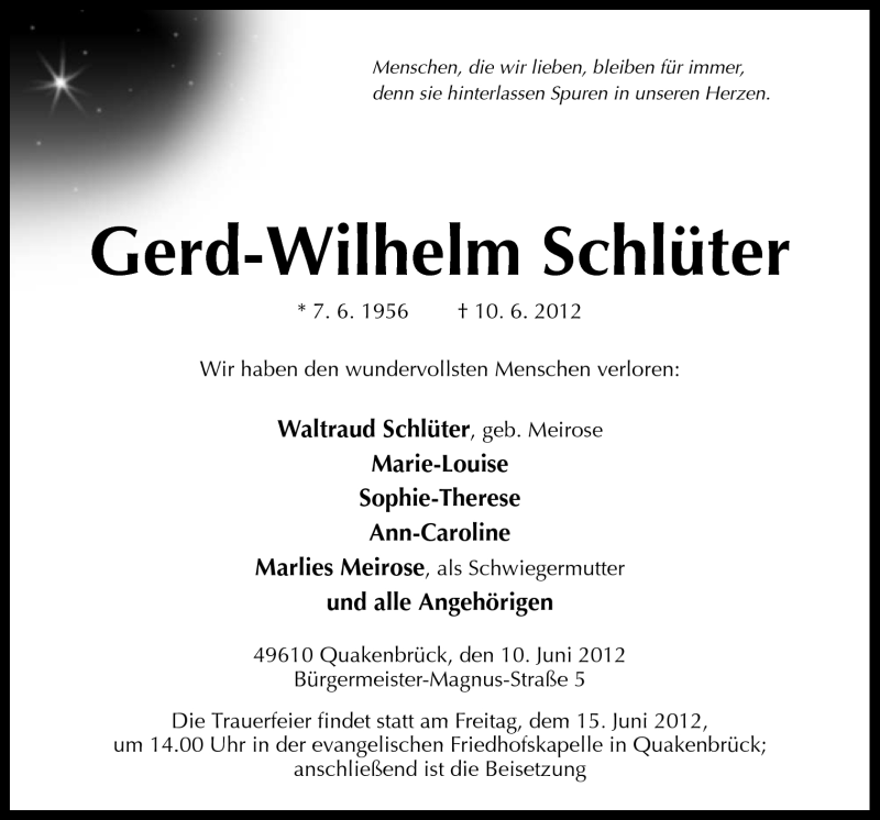  Traueranzeige für Gerd-Wilhelm Schlüter vom 12.06.2012 aus Neue Osnabrücker Zeitung GmbH & Co. KG