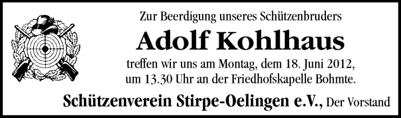  Traueranzeige für Adolf Kohlhaus vom 16.06.2012 aus Neue Osnabrücker Zeitung GmbH & Co. KG