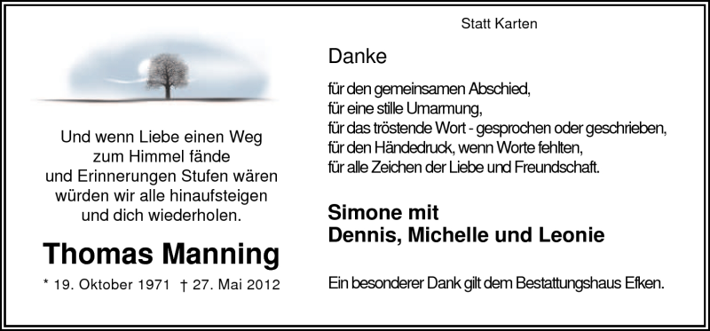  Traueranzeige für Thomas Manning vom 14.07.2012 aus Neue Osnabrücker Zeitung GmbH & Co. KG