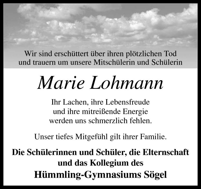  Traueranzeige für Marie Lohmann vom 14.07.2012 aus Neue Osnabrücker Zeitung GmbH & Co. KG