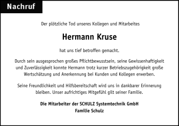 Traueranzeige von Hermann Kruse von Neue Osnabrücker Zeitung GmbH & Co. KG