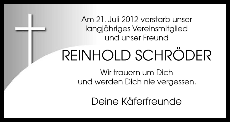  Traueranzeige für Reinhold Schröder vom 25.07.2012 aus Neue Osnabrücker Zeitung GmbH & Co. KG