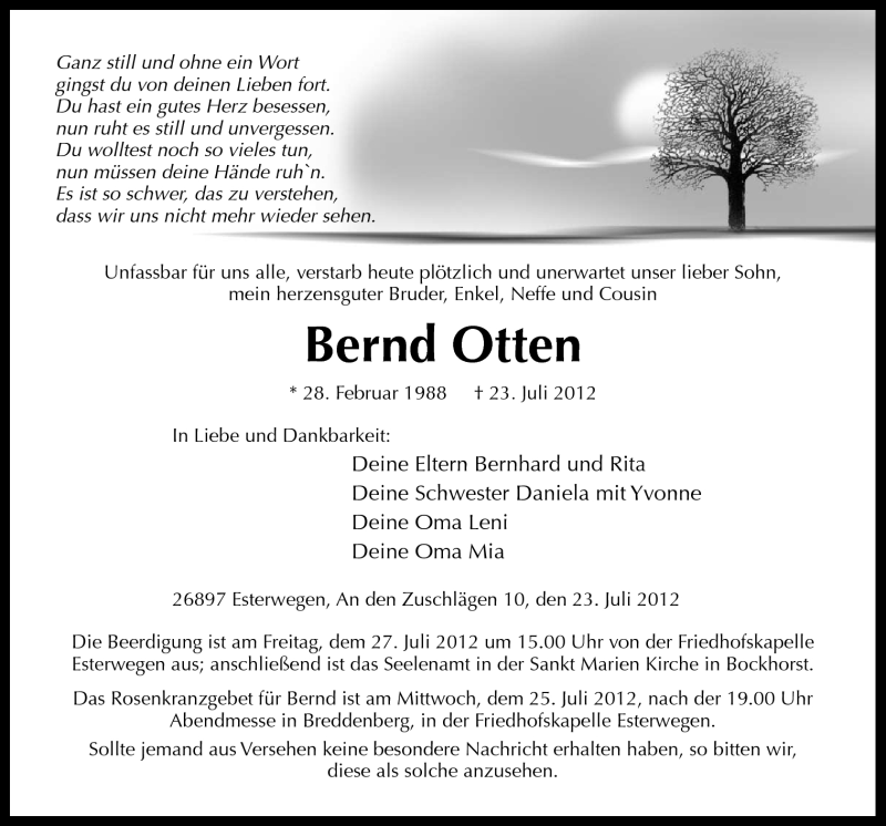 Traueranzeige für Bernd Otten vom 25.07.2012 aus Neue Osnabrücker Zeitung GmbH & Co. KG