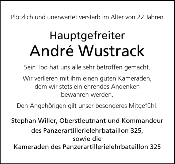 Traueranzeige von André Wustrack von Neue Osnabrücker Zeitung GmbH & Co. KG