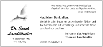 Traueranzeige von Erich Landhäußer von Neue Osnabrücker Zeitung GmbH & Co. KG