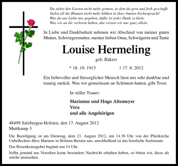 Traueranzeige von Louise Hermeling von Neue Osnabrücker Zeitung GmbH & Co. KG