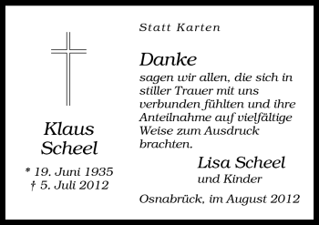 Traueranzeige von Klaus Scheel von Neue Osnabrücker Zeitung GmbH & Co. KG