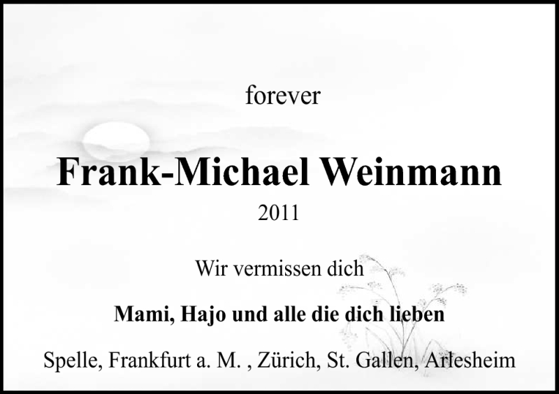  Traueranzeige für Frank-Michael Weinmann vom 28.08.2012 aus Neue Osnabrücker Zeitung GmbH & Co. KG
