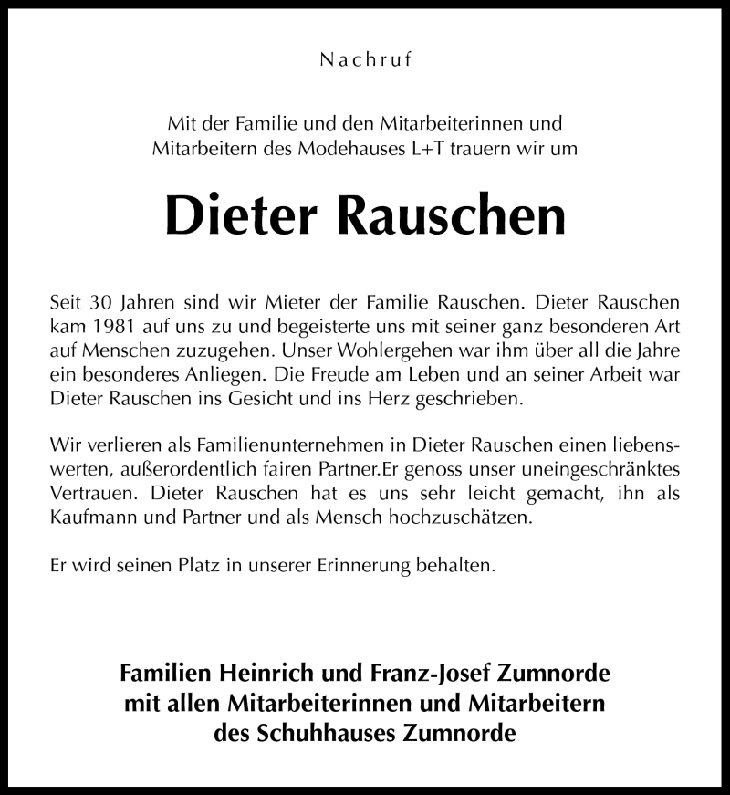  Traueranzeige für Dieter Rauschen vom 28.08.2012 aus Neue Osnabrücker Zeitung GmbH & Co. KG