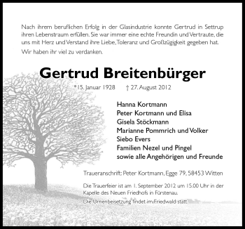 Traueranzeige von Gertrud Breitenbürger von Neue Osnabrücker Zeitung GmbH & Co. KG