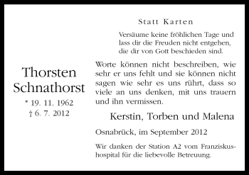 Traueranzeige von Thorsten Schnathorst von Neue Osnabrücker Zeitung GmbH & Co. KG