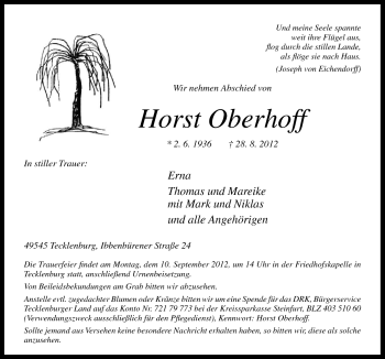 Traueranzeige von Horst Oberhoff von Neue Osnabrücker Zeitung GmbH & Co. KG