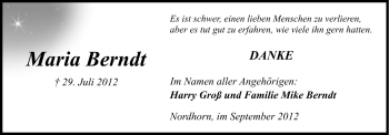 Traueranzeige von Maria Berndt von Neue Osnabrücker Zeitung GmbH & Co. KG