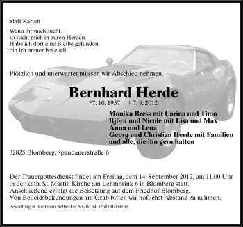 Traueranzeige von Bernhard Herde von Neue Osnabrücker Zeitung GmbH & Co. KG