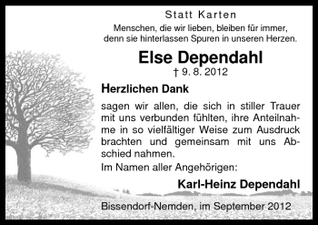 Traueranzeige von Else Dependahl von Neue Osnabrücker Zeitung GmbH & Co. KG