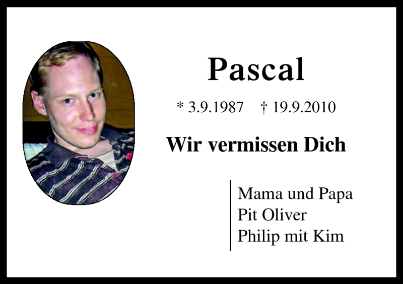  Traueranzeige für Pascal Sinning vom 19.09.2012 aus Neue Osnabrücker Zeitung GmbH & Co. KG