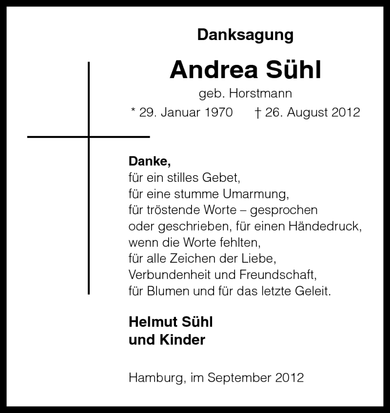  Traueranzeige für Andrea Sühl vom 29.09.2012 aus Neue Osnabrücker Zeitung GmbH & Co. KG