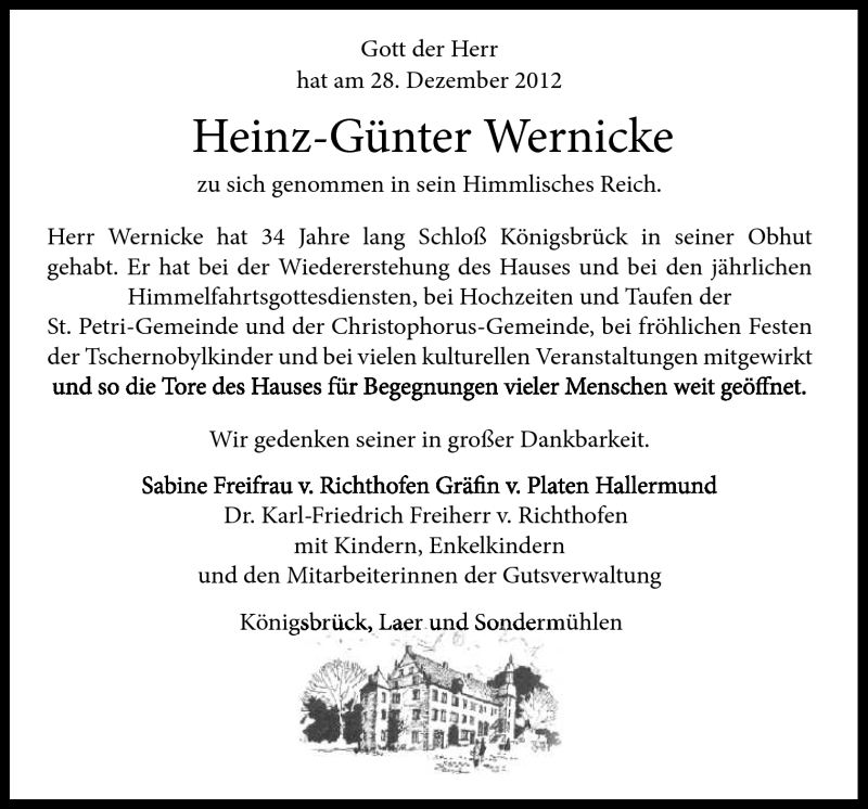  Traueranzeige für Heinz-Günter Wernicke vom 03.01.2013 aus Neue Osnabrücker Zeitung GmbH & Co. KG