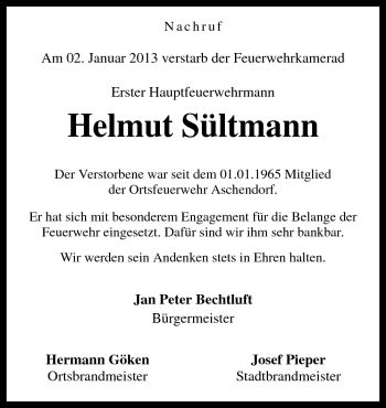 Traueranzeige von Helmut Sültmann von Neue Osnabrücker Zeitung GmbH & Co. KG