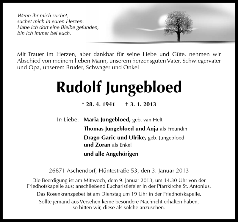  Traueranzeige für Rudolf Jungebloed vom 07.01.2013 aus Neue Osnabrücker Zeitung GmbH & Co. KG