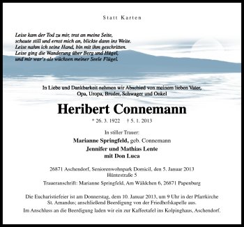 Traueranzeige von Heribert Connemann von Neue Osnabrücker Zeitung GmbH & Co. KG