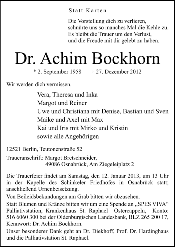 Traueranzeige von Achim Bockhorn von Neue Osnabrücker Zeitung GmbH & Co. KG