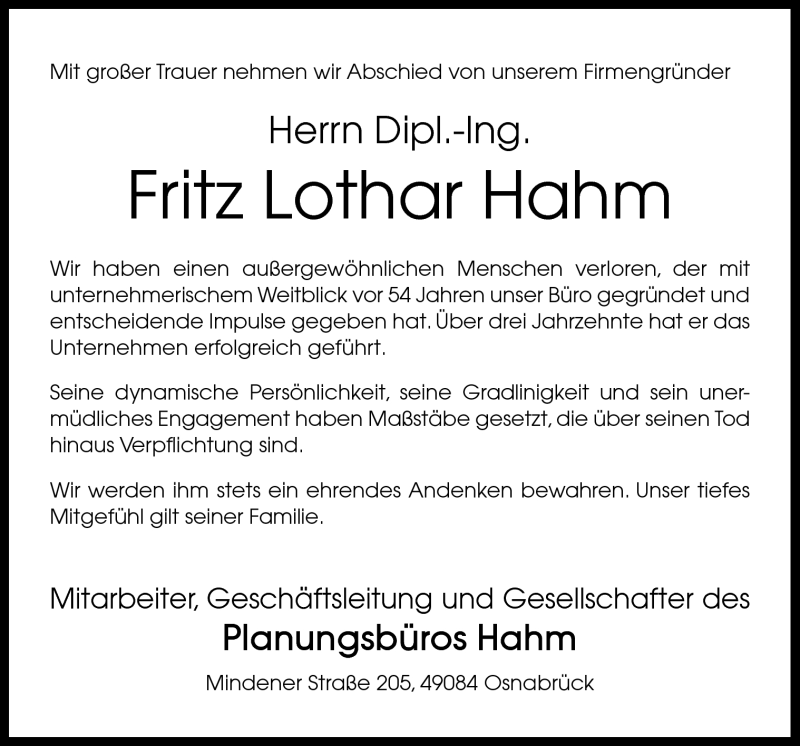  Traueranzeige für Fritz Lothar Hahm vom 12.01.2013 aus Neue Osnabrücker Zeitung GmbH & Co. KG
