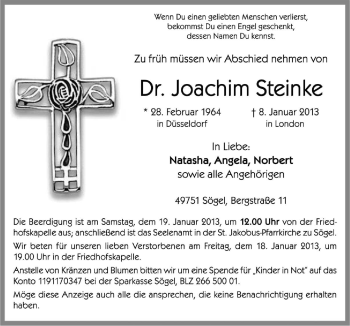 Traueranzeige von Joachim Steinke von Neue Osnabrücker Zeitung GmbH & Co. KG