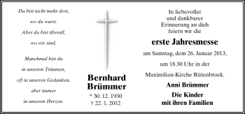 Traueranzeige von Bernhard Brümmer von Neue Osnabrücker Zeitung GmbH & Co. KG