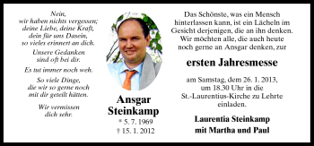 Traueranzeige von Ansgar Steinkamp von Neue Osnabrücker Zeitung GmbH & Co. KG