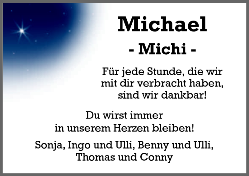  Traueranzeige für Michael Schumacher vom 21.01.2013 aus Neue Osnabrücker Zeitung GmbH & Co. KG